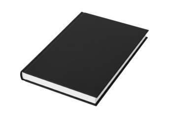 A simple black closed notebook or journal with clean white pages and a black cover, perfect for writing and note-taking purposes