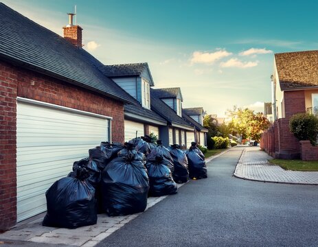 household clearance for bulky waste with garbage bags on the street to be picked up