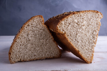 homemade buckwheat bread on a wooden white table