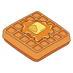 Delicious golden waffle topped with melting butter and sweet syrup, a delightful breakfast or dessert treat
