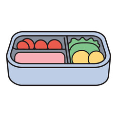 Vibrant and balanced bento box illustration featuring a variety of healthy food compartments, ideal for a convenient and fresh packed lunch, perfect for daily meals or school