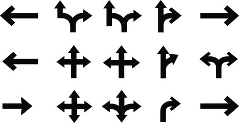 Arrow grid puzzle, directional icons, navigation logic, black arrows, spatial awareness, cognitive test, abstract, curved, straight, decision-making, isolated