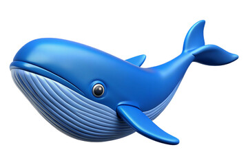 Cute blue whale cartoon character with friendly smile, isolated on transparent background