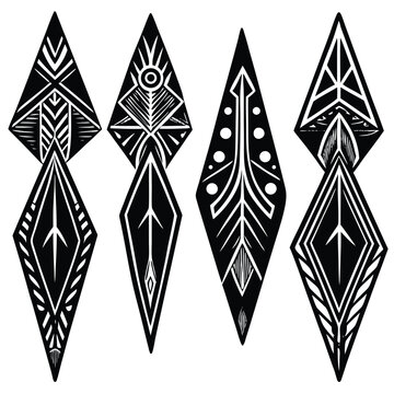 Minimal tribal arrowhead silhouettes set scalable vector graphics illustration isolated on white background