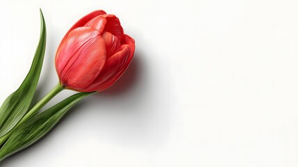 Photorealistic illustration of a single red tulip flower with green stem, isolated on white background.