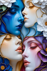 Abstract Women with Flowers