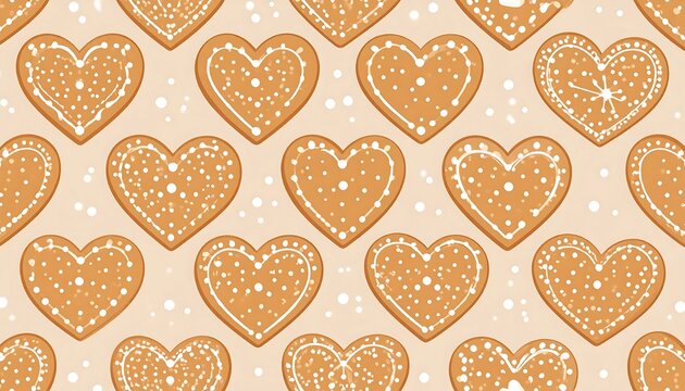 Heart-shaped gingerbread cookies on a light beige background - Powered by Adobe