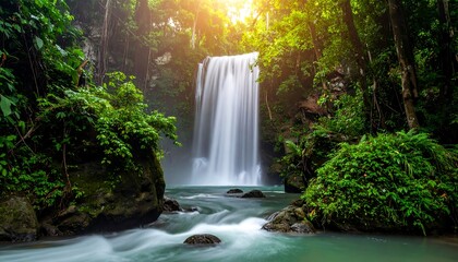 Lush waterfall cascading into a tranquil pool (1)