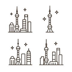 Fototapeta premium Shanghai skyline at night in minimalist line art style 