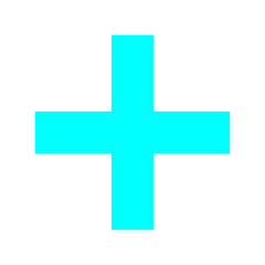 Plus icon on isolated background. Cyan blue cross, plus symbol.