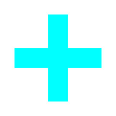 Plus icon on isolated background. Cyan blue cross, plus symbol.