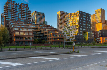 Obraz premium Skyline of Amsterdam Zuidas Financial District with Modern Futuristic High-Rise Buildings, The Netherlands