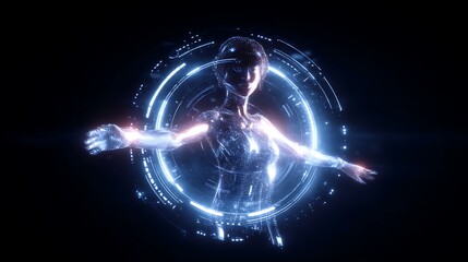 Obraz premium Robotic technology similar to human body with abstract Black background 