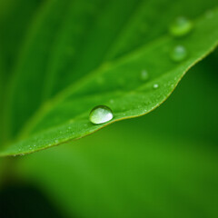 Fototapeta premium high quality isolated image of a single dewdrop on a green leaf 