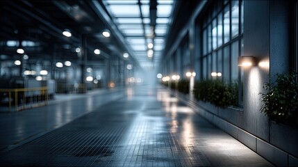 Fototapeta premium Interior View of a Dark Industrial Hallway with Metal Pipes and Concrete Walls in a Cinematic Style