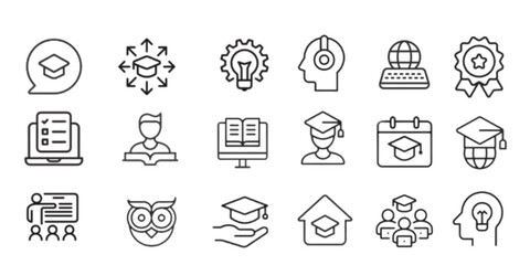 E-learning, digital education elements, editable stroke minimal thin line web icon set.