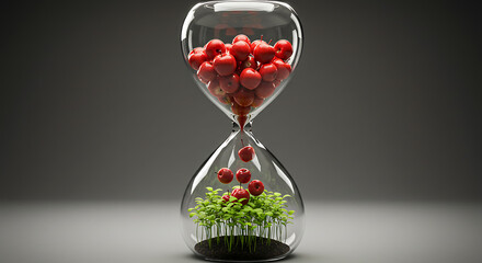 Hourglass with Apples and Growing Plants