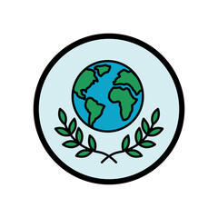 Vector illustration of the planet Earth with green leaves symbolizing environmental protection and world peace
