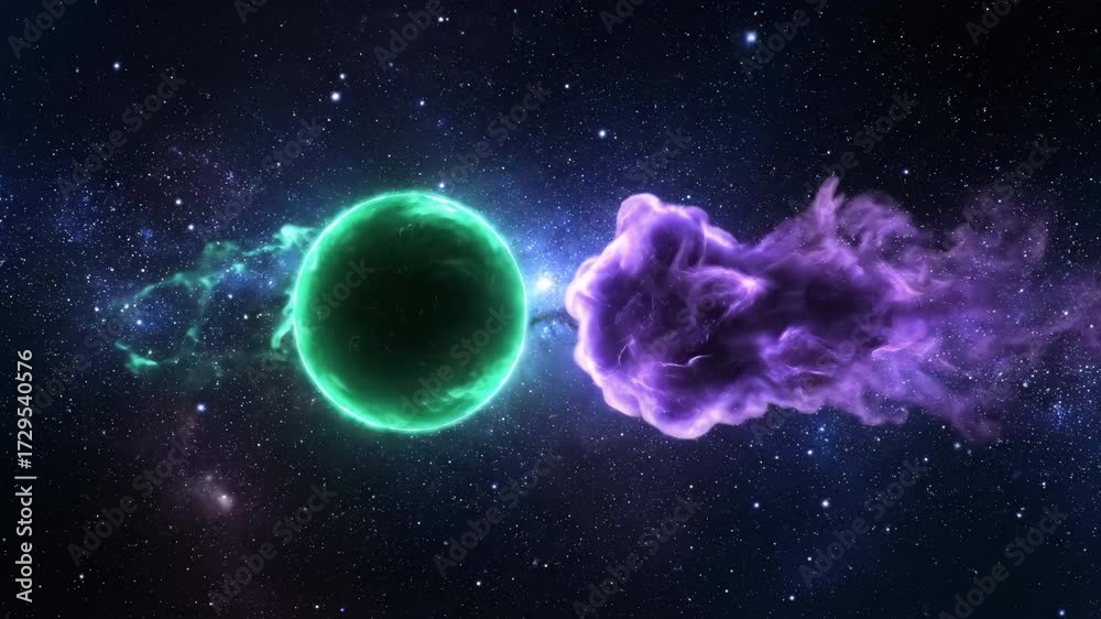 Wall mural abstract depiction of two glowing cosmic forms slowly aligning in deep space celestial event, stars,