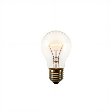A lone, unplugged incandescent light bulb emitting a soft glow against a pure white background, impossible light source, minimalism. Vintage light bulb glowing with warm light on white background  