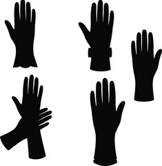 Silhouette gloves, fashion accessory, vintage glove design, handwear collection, black outline, costume style, elegant gloves, retro fashion, apparel illustration, vector art