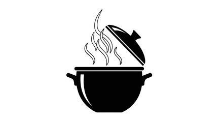 Vector illustration SVG of a simple steaming pot with an open lid, symbolizing hot food, drinks, kitchen warmth, ideal for culinary art, isolated on transparent background.