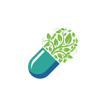 Capsule Leaf Logo &ndash; Vector Symbol of Modern Herbal Medicine