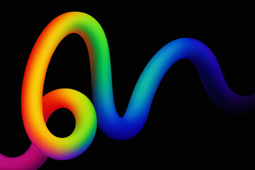 Rainbow glass ribbon swirl on black — glossy 3D loop