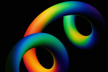 Cyan and green twin loops — glossy gradient ribbons on black