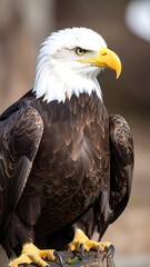 Obraz premium Majestic bald eagle, perched, sharp gaze, detailed feathers