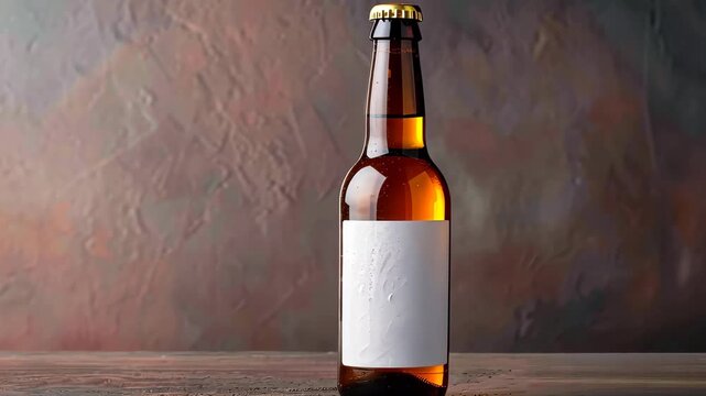 Craft Beer Bottle: A meticulously crafted brown beer bottle, featuring a blank, inviting label, against a rich, textured background. A perfect representation of refreshing beverages.