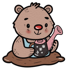 Cute Bear Gardening Cartoon