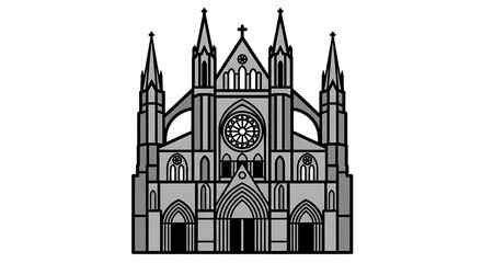 Fototapeta premium Stylized Gothic Cathedral with Rose Window and Spires