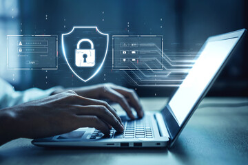 Obraz premium Cyber security protects against breaches, hacks, and network attacks using strong infrastructure and proactive digital defense strategies. Vouch