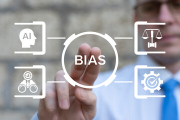 Concept of facts and biases. Business person using virtual touch screen presses the word BIAS....