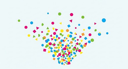 Vibrant Confetti Shower of Colorful Geometric Shapes on White Background