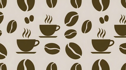 Obraz premium Seamless Coffee Pattern with Beans and Cups in Beige and Brown