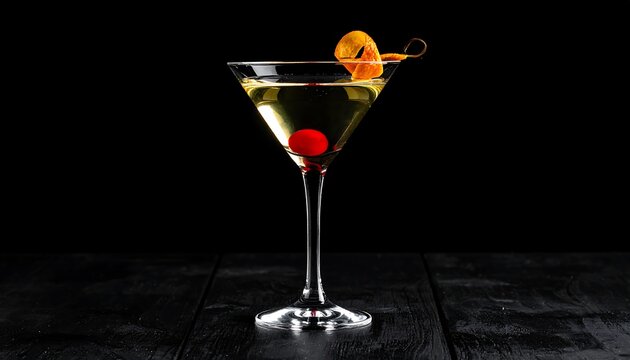 Elegant martini garnished with orange peel and cherry - Powered by Adobe