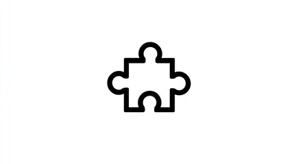Fototapeta premium Solitary puzzle piece icon, black outline against a plain white background