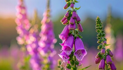 Obraz premium Purple foxglove blossoms in sunlight