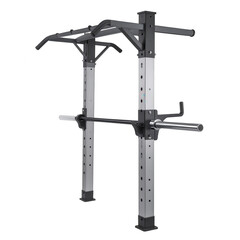 Robust and versatile weightlifting power rack featuring pull-up bars, designed to support heavy lifting exercises and workouts for physical fitness, offering a solid frame suitable for various...