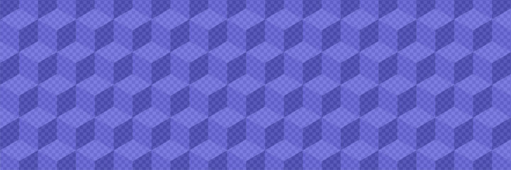 Blue Pattern With Cube On Transparent Checkerboard Background. Geometric Texture With Cubes And Grid. 3d Optic Illusion. Blue Abstract Bg With Checker Design. Tech Vector Graphic With Geometry Blocks.