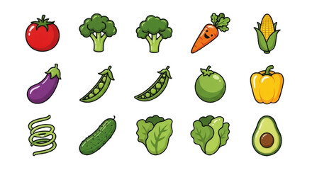 Fototapeta premium Set of Food vegetable Emoji icons PNG