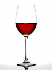A glass of red wine with a long stem isolated on white background, showcasing the rich color and clarity of the beverage