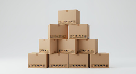 Stacked Cardboard Boxes in Neutral Studio Setting for Shipping and Storage