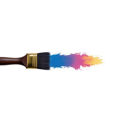Creative visual depicts a paintbrush loaded with colorful paint, creating a vibrant streak of mixed hues on a contrasting black background.