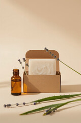 essential oils with lavender and handmade soap.