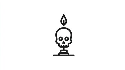 Simple graphic Skull candle, flame on top, thin line style, isolated on white