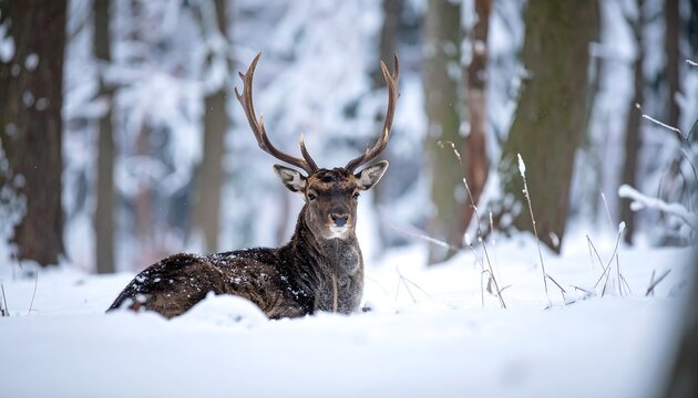 Majestic deer in a snowy forest