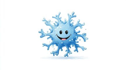 Cartoonish, light-blue, snowflake-shaped cell with a happy face